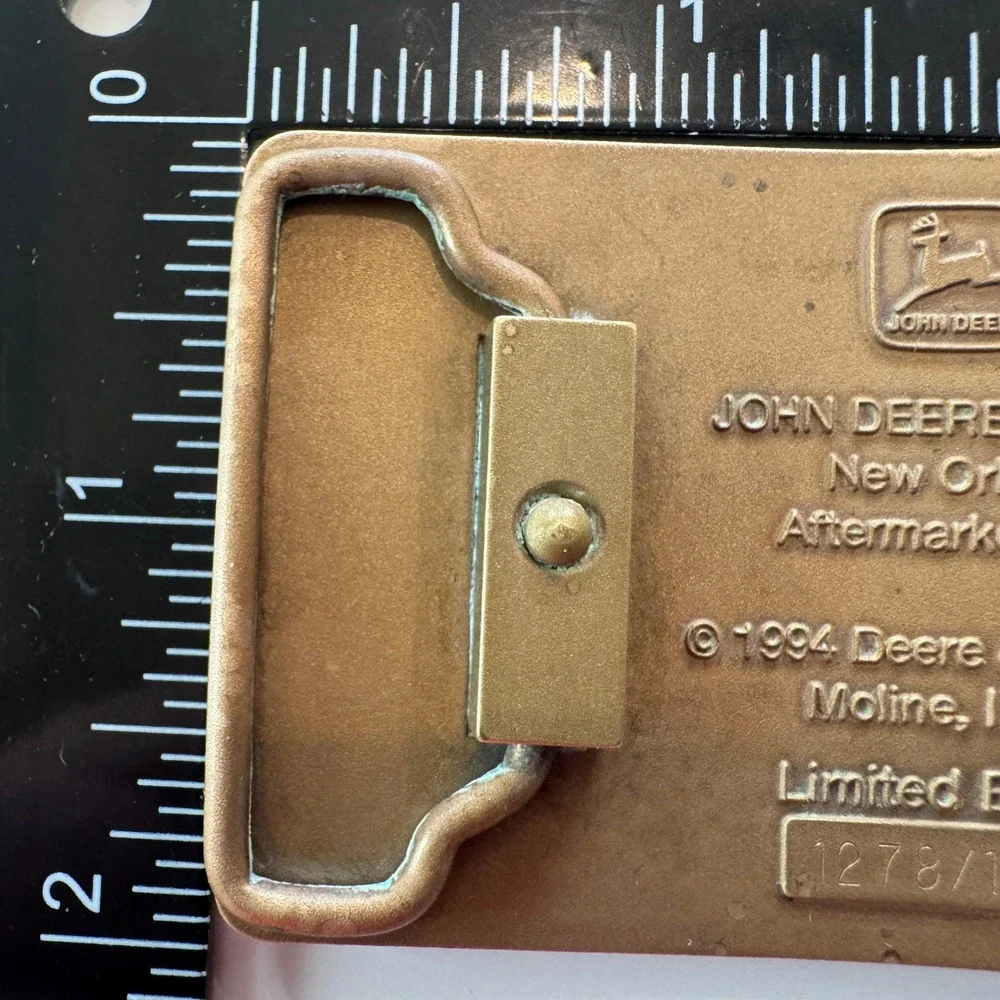 John Deere Power Belt Buckle‎ Vintage Brass Farm Tractor Equipment Expo 1994